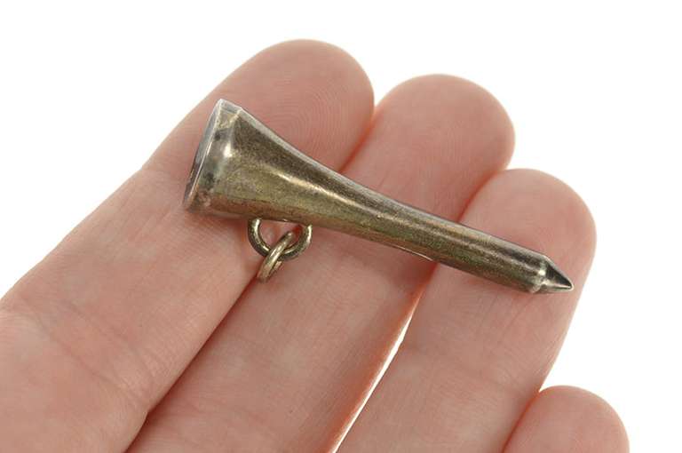 Sterling Silver 3D Ornate Solid Golf Tee Sportsman Charm/Pendant
