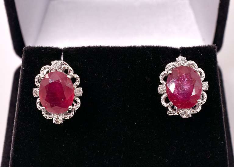 Enamoring 9.90CTW Ruby & 0.38CTW Diamond Lever Back Earrings in Sterling Silver