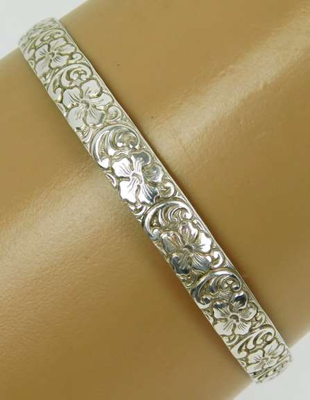 H.L. Lang Sterling Repousse Bangle Bracelet