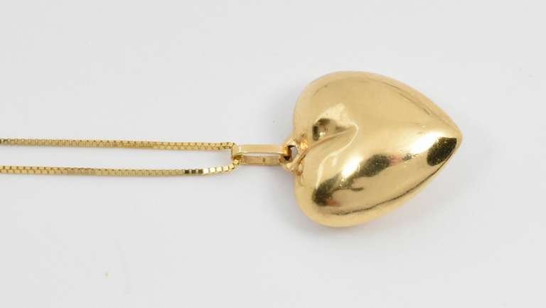 14k Puffed Heart Pendant on Necklace