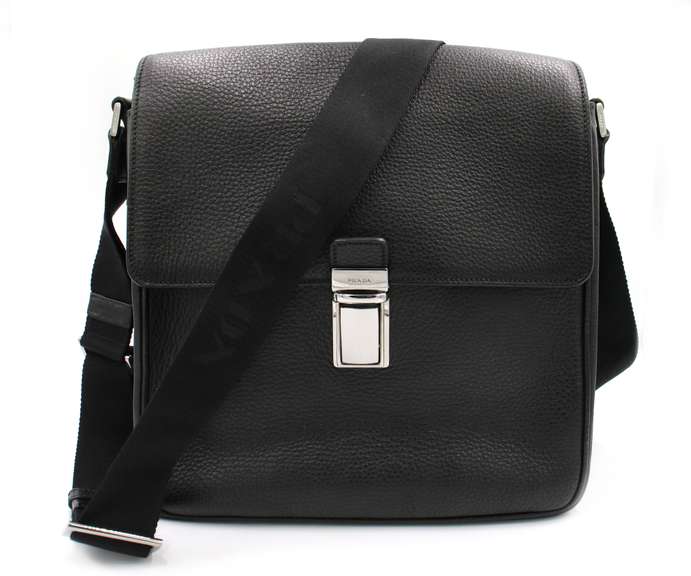 Prada Saffiano Black Leather Messenger Bag