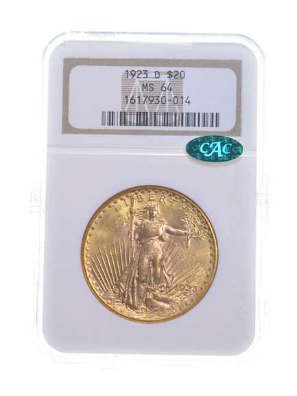 MS64 1923-D $20 Saint-Gaudens Gold Double Eagle - CAC - Graded NGC