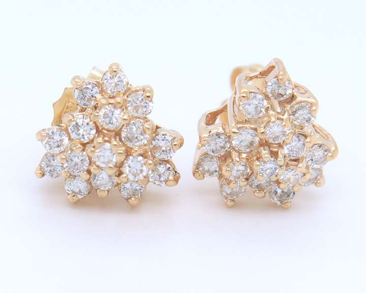 Sparkling Yellow Gold Diamond Cluster Earrings