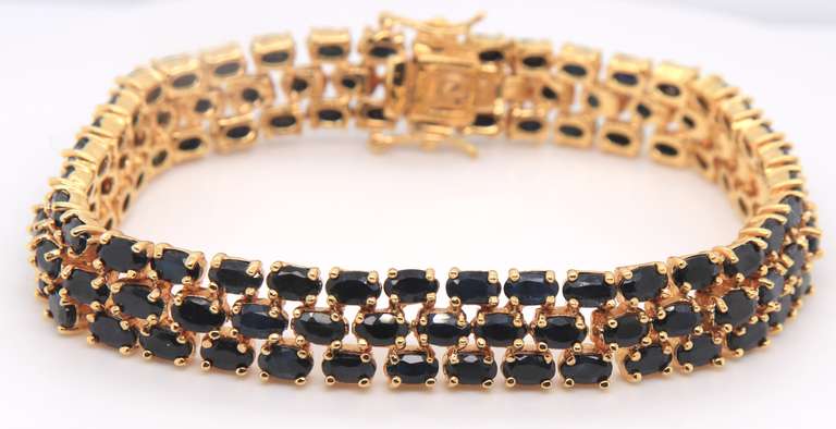 Triple Row Sapphire Sterling Silver Bracelet