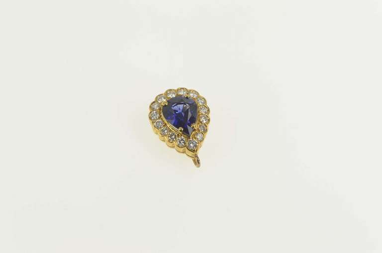 14K Yellow Gold 1.83 Ctw Pear Tanzanite Diamond Halo Pendant