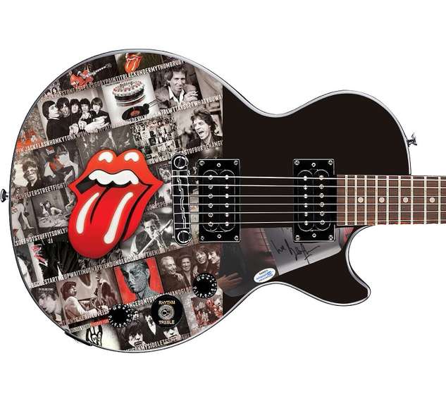 Bill Wyman Signed Rolling Stones Epiphone Les Paul Photo Graphics Guitar ACOA