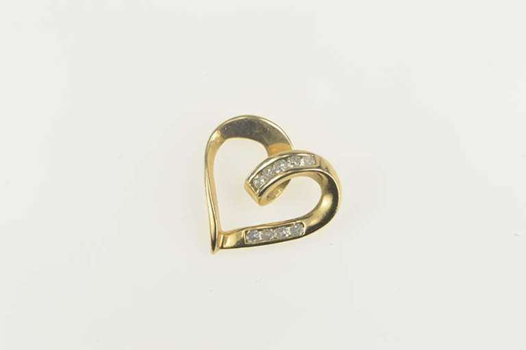 10K Yellow Gold Diamond Inset Curvy Heart Love Symbol Pendant