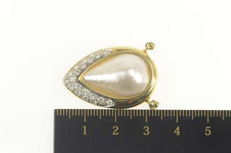 18K Yellow Gold 0.50 Ctw Pear Pearl Pave Diamond Drop Pendant