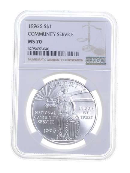 MS70 1996-S Community Service Commemorative Silver Dollar Graded NGC