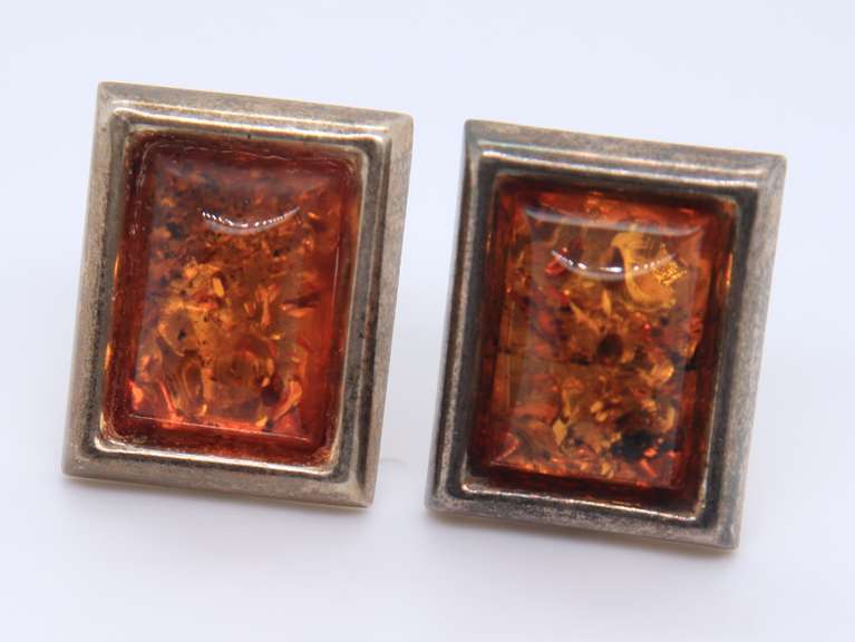 Vintage Sterling Silver Amber Earrings