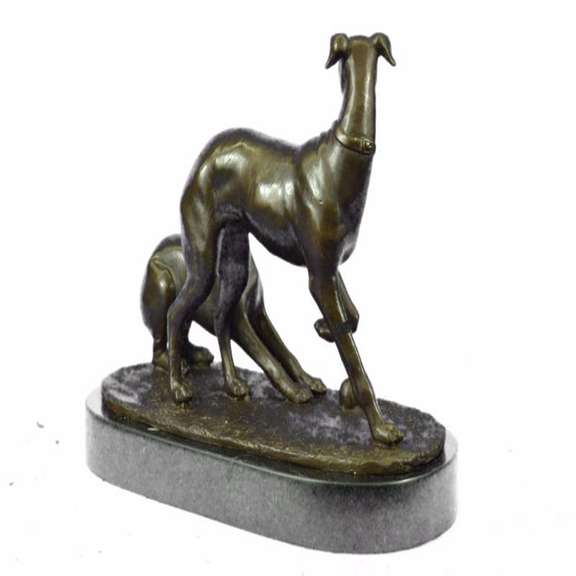 Two Greyhounds Playing Bronze Statue