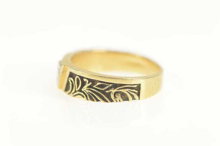 14K Yellow Gold Diamond Ornate Leaf Vine Scroll Wedding Ring