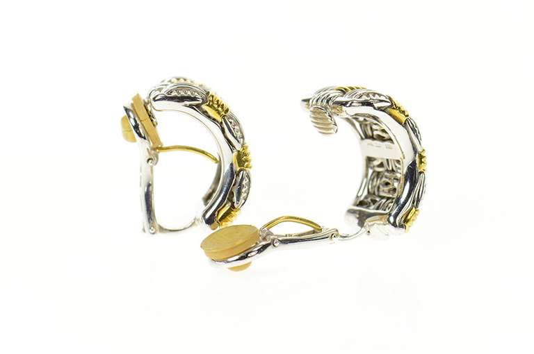 18K White Gold Roberto Coin Two Tone Knot Woven Clip Earrings