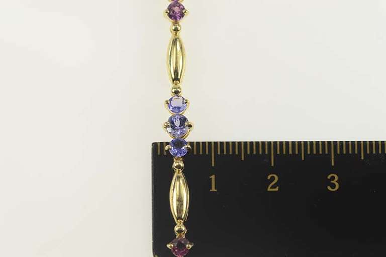 14K Yellow Gold Pink Topaz Amethyst Iolite Oval Link Tennis Bracelet