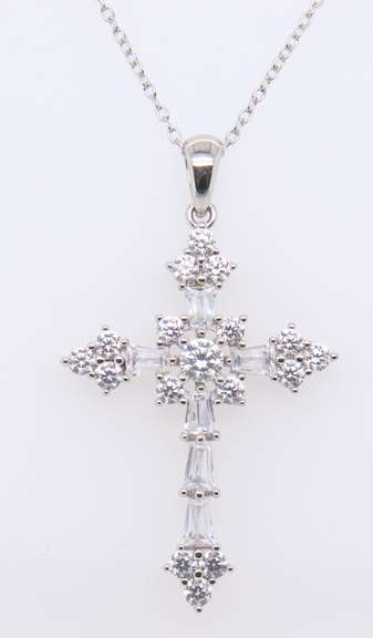 Sterling Silver Crystal Cross Pendant on Chain