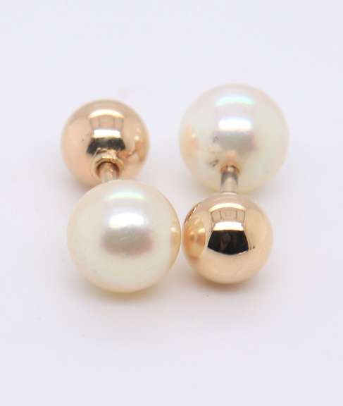 Elegant Yellow Gold 6.5mm Pearl Gold Ball Stud Earrings