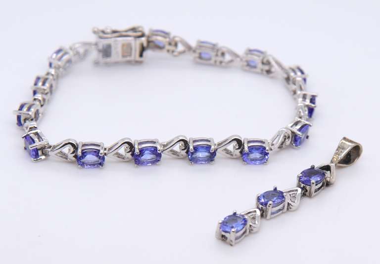 Sterling Silver Tanzanite Tennis Bracelet with Matching Pendant