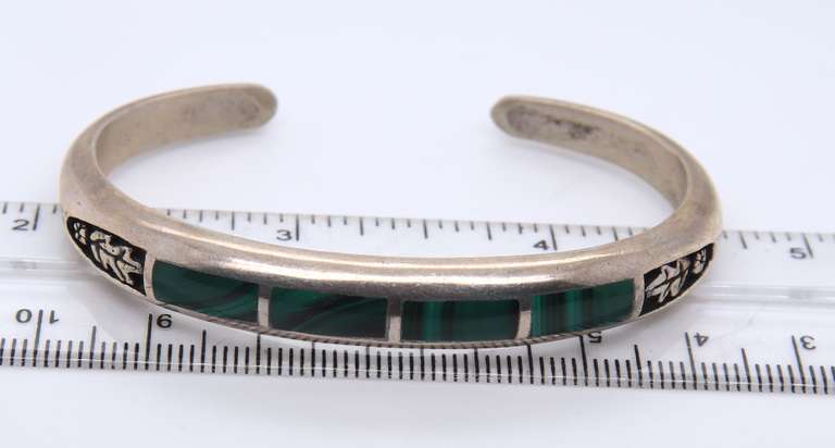 Vintage Sterling Silver Malachite Cuff Bangle