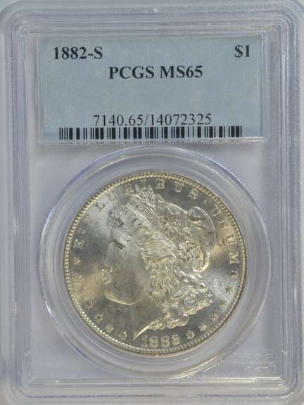 Super blazing Gem BU 1882-S Morgan Silver Dollar. PCGS MS65