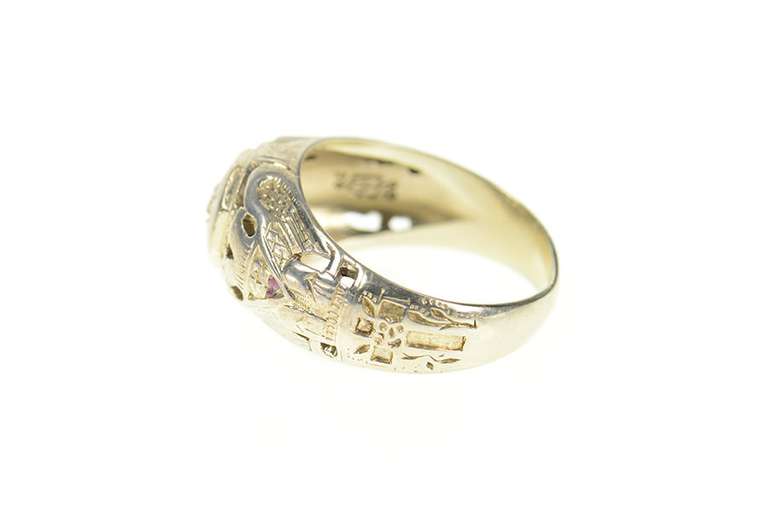 18K White Gold 0.36 Ct Diamond Ornate Men's Masonic Ring