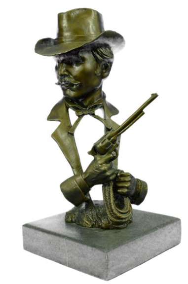 Gun Revolver Wyatt Earp Western Bronze Statue