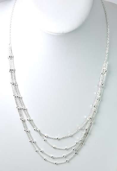 Multi-Strand Sterling Silver Necklace With Silver Balls