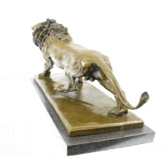 African Lion Bronze Sculpture on Marble Base Figure