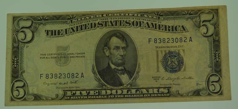 1935-B Blue Seal Silver Cert $5 Bill