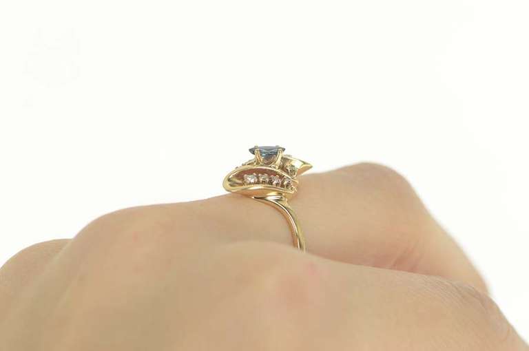 14K Yellow Gold Marquise Sapphire Diamond Wavy Bypass Ring