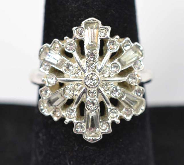 Gemstone Encrusted Snowflake Styled Ring In Sterling Silver
