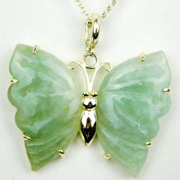 Large Sterling Jade Butterfly Pendant & Chain