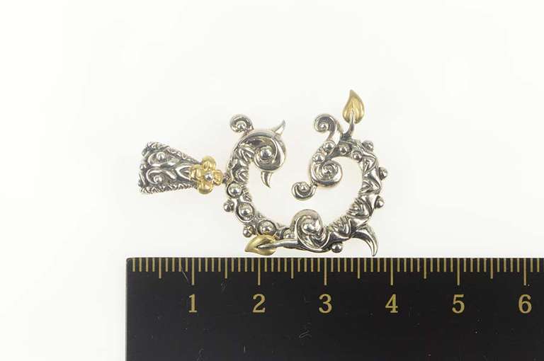Sterling Silver Ornate C Monogram Elaborate Vine Leaf Flower Pendant