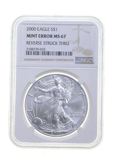 MS67 MINT ERROR 2000 American Silver Eagle - REV Struck Thru - NGC