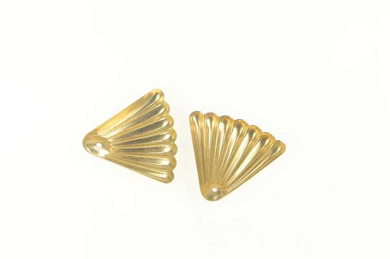 14K Yellow Gold Scalloped Fanned Grooved Stud Enhancer Earrings