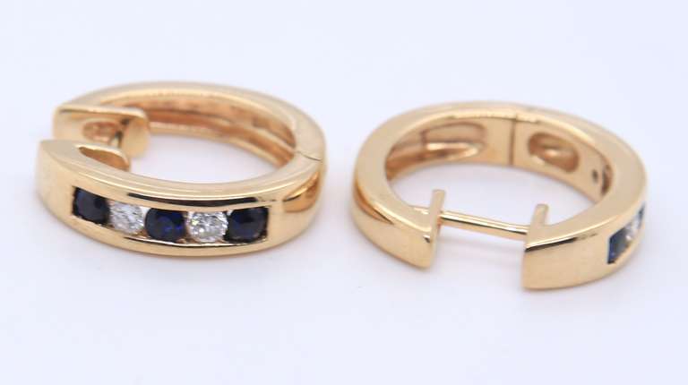 Sparkling Yellow Gold Sapphire and Diamond Huggie Earrings