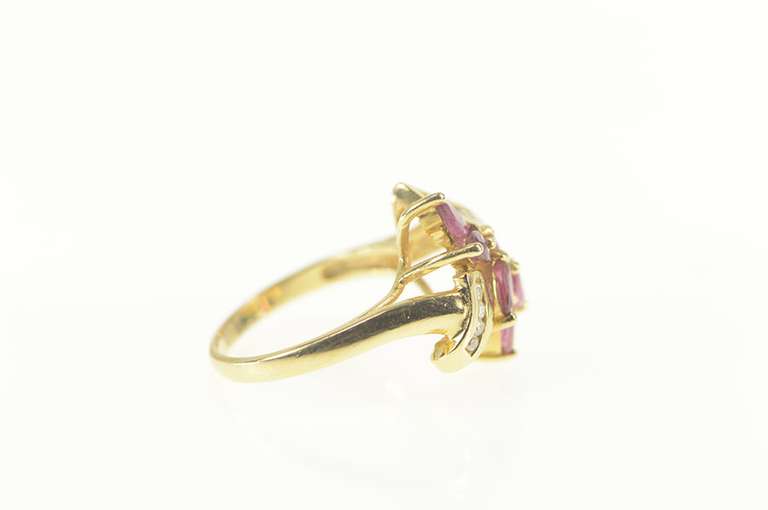 14K Yellow Gold Marquise Ruby Cluster Diamond Bypass Ring