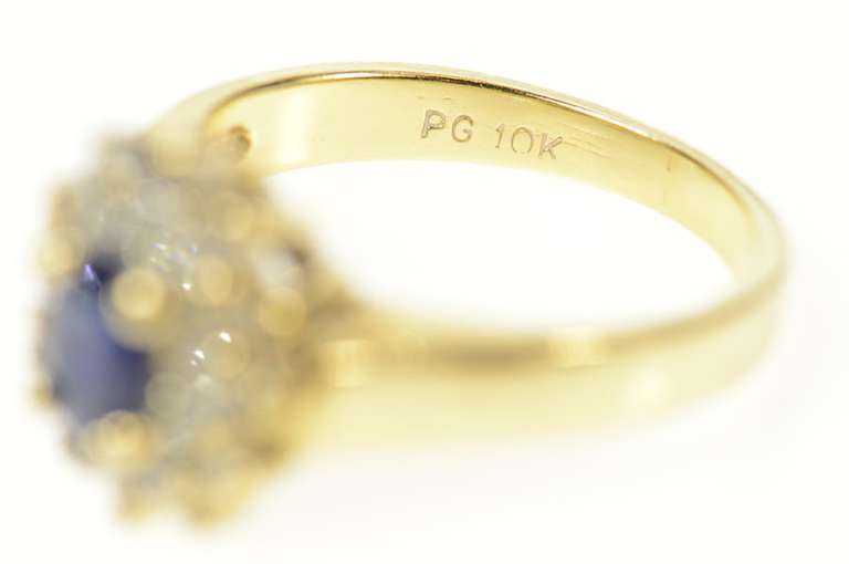 10K Yellow Gold 0.65 Ctw Oval Sapphire Diamond Cluster Halo Ring