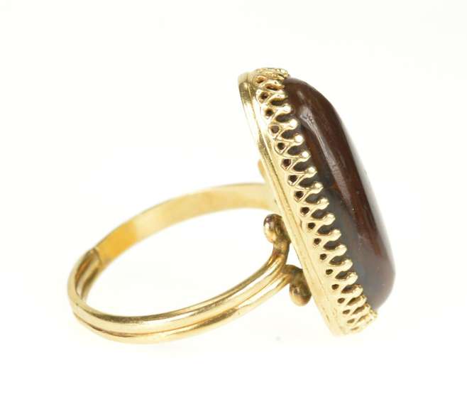 14K Yellow Gold Natural Fire Agate Cabochon Statement Ring