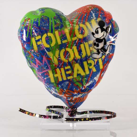 Mr. Brainwash, "Balloon Heart" Original Mixed Media Sculpture, Hand Signed with Certificate of Authenticity.