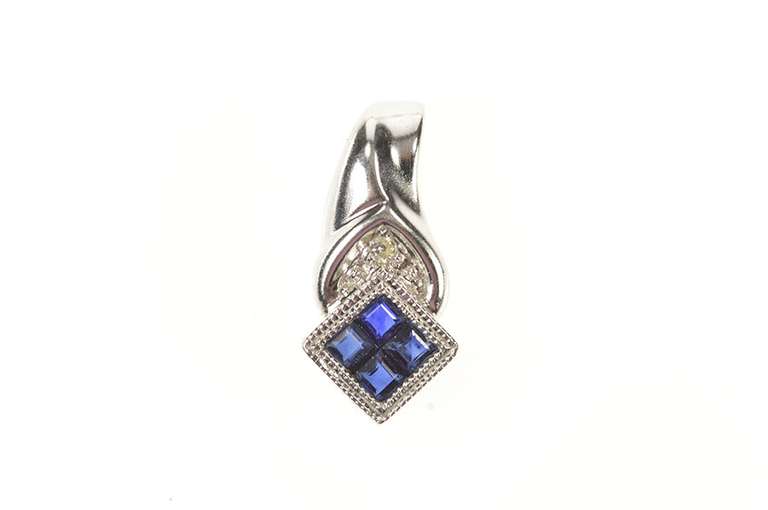 10K White Gold Princess Sapphire Cluster Diamond Accent Pendant