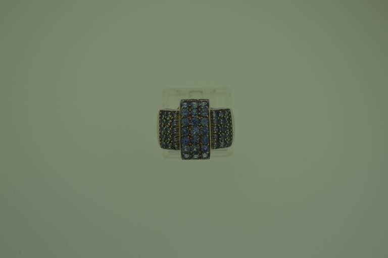 Sterling Silver Wide blue Crystal Ring