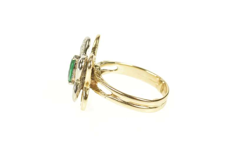 14K Yellow Gold 0.80 Ctw Marquise Emerald Diamond Butterfly Ring