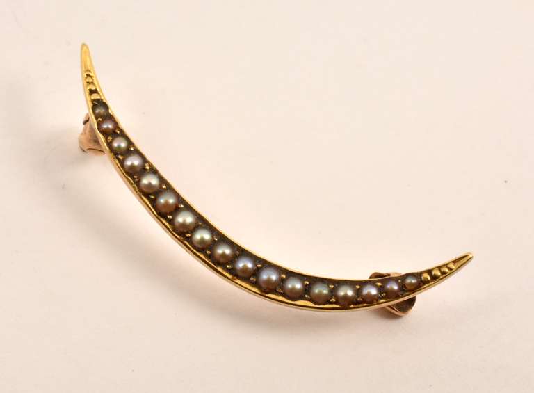 Vintage 14k Seed Pearl Crescent Brooch