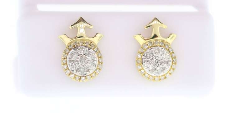 Glowing 10k Yellow Gold Anchor Earrings studded with Diamonds