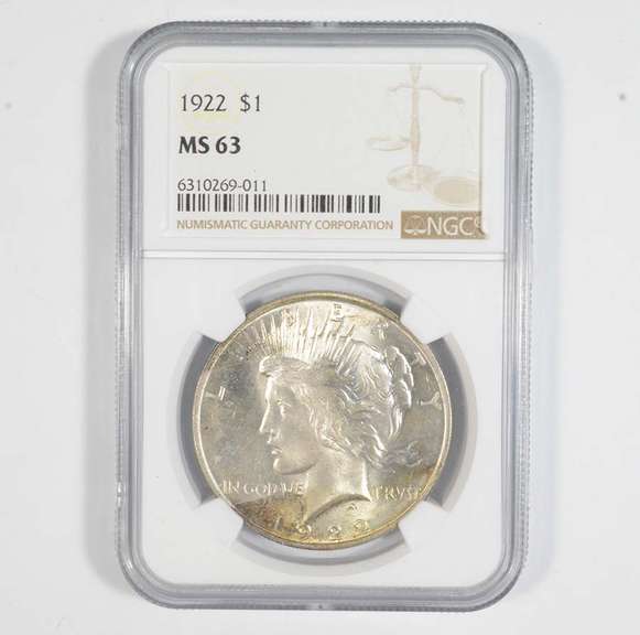 MS63 1922 Peace Silver Dollar - Graded NGC Toned