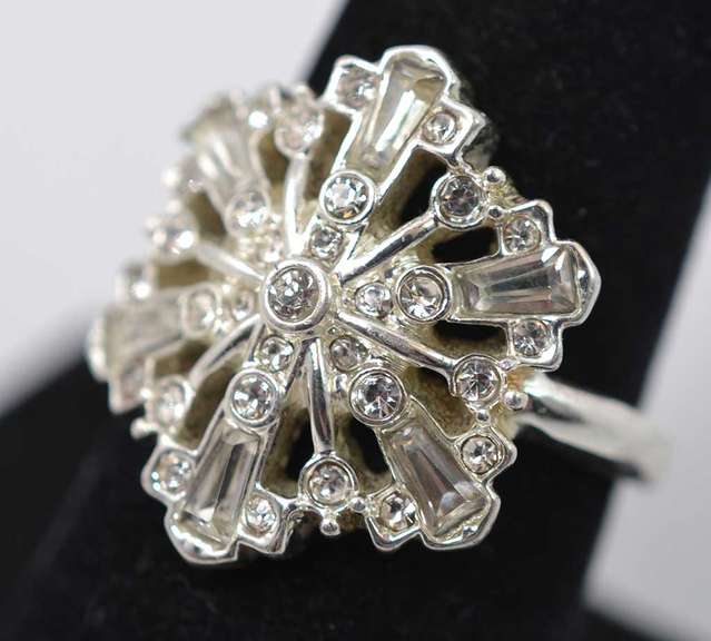 Gemstone Encrusted Snowflake Styled Ring In Sterling Silver
