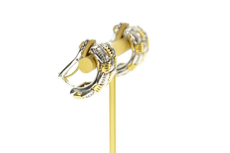 18K White Gold Roberto Coin Two Tone Knot Woven Clip Earrings