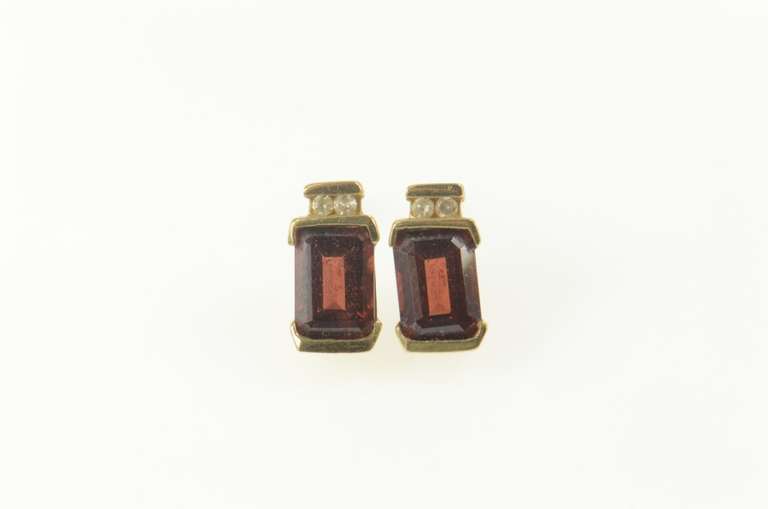 10K Yellow Gold Emerald Cut Garnet Diamond Accent Stud Earrings