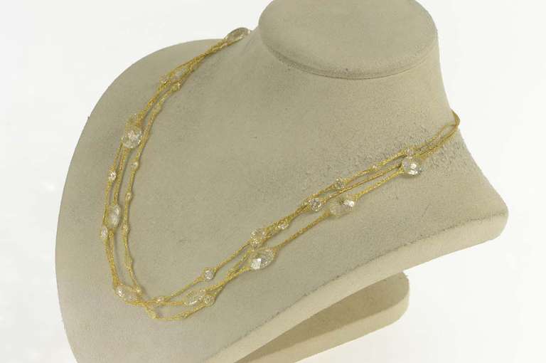 14K Yellow Gold Mesh Fishnet CZ Layered Statement Necklace