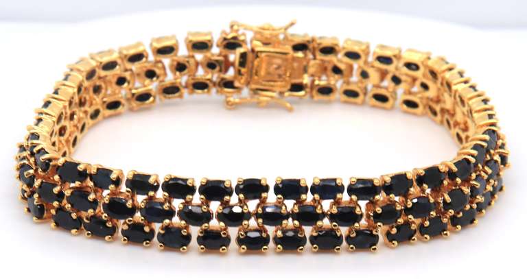 Triple Row Sapphire Sterling Silver Bracelet
